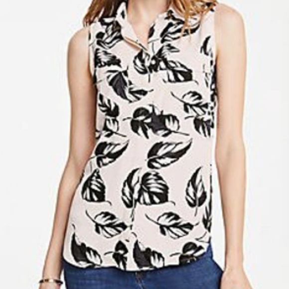 Ann Taylor sleeveless button down palm print - Picture 6 of 6